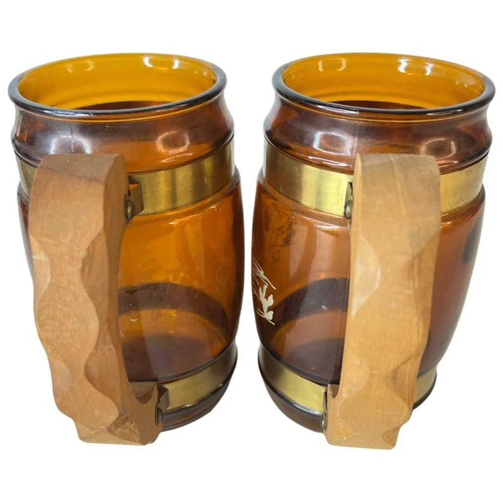 6 SiestaWare‎ Western Roundup Barrel Mug Wood Handle Wagon Wheel Skull CampFire